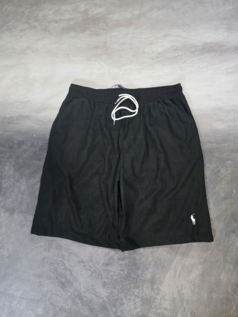 Casual Black Ribbed Corduroy Shorts with Drawstring